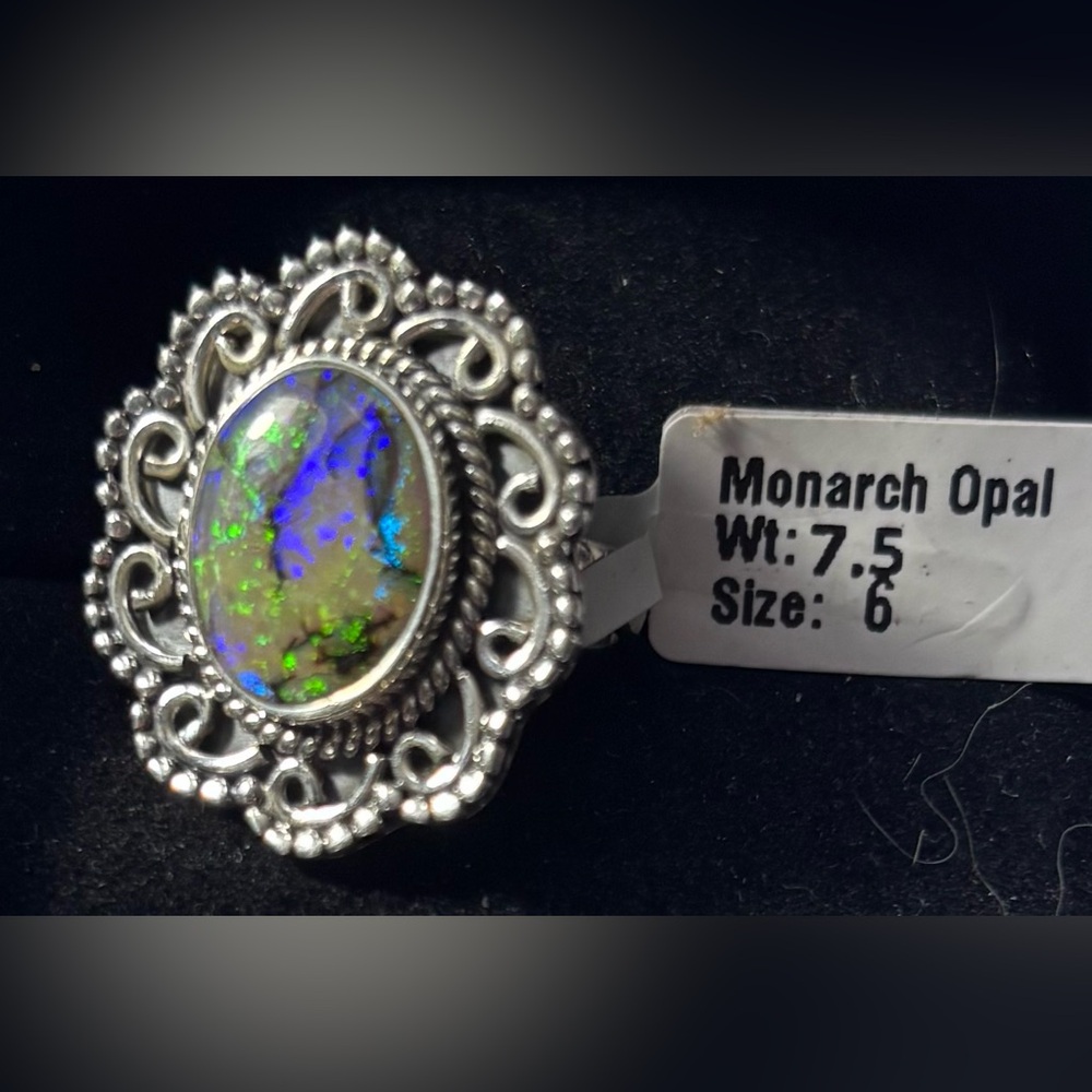 ✨ Monarch Opal Ring – Sterling Silver – Size 6 ✨